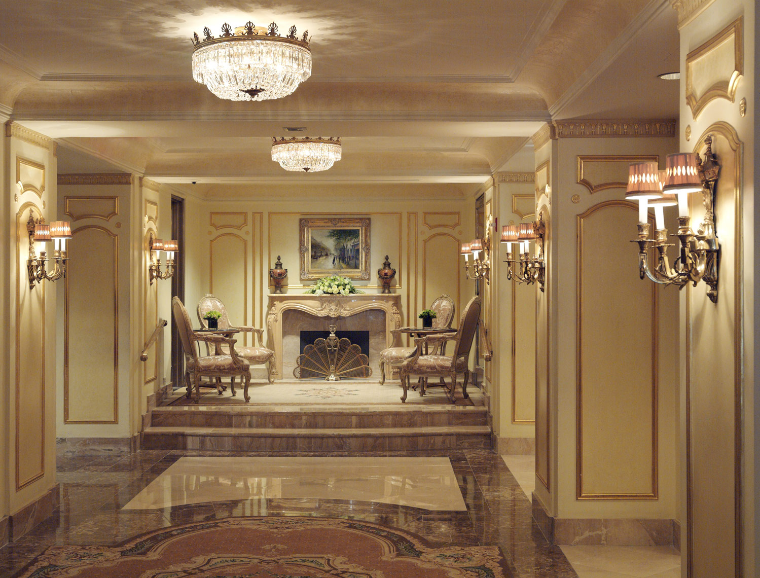 Waldorf Towers Lobby, New York, Interior Design by Kenneth E. Hurd & Associates